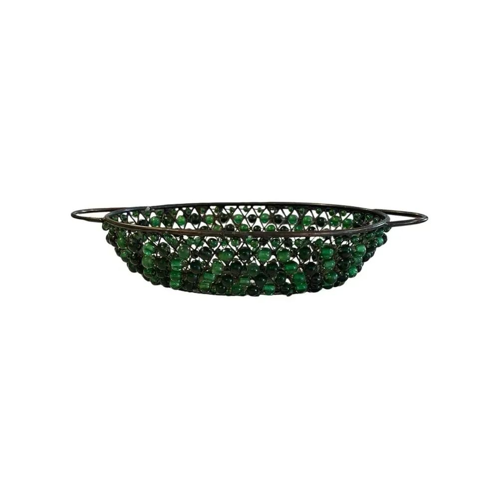 Small Oval Beaded Wire Basket with Handles